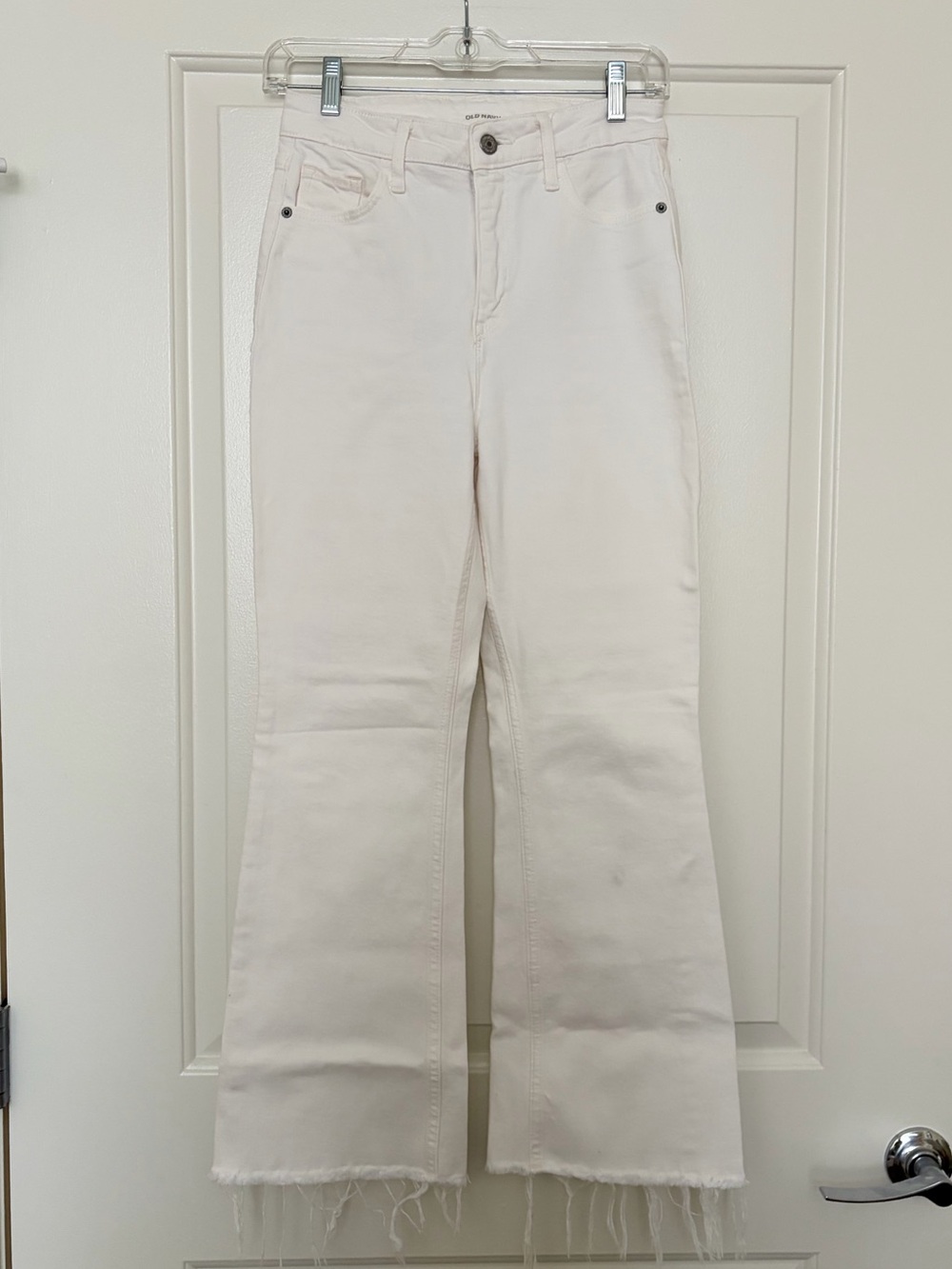 Old Navy White High-Rise Flare Leg Jeans with Frayed Hem